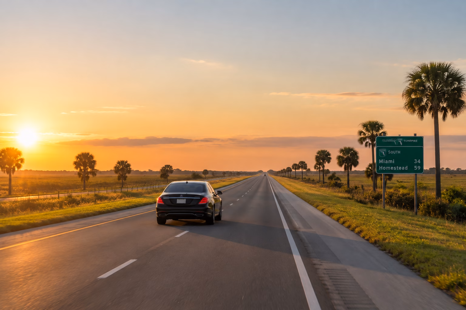 Executive sedan heading south on Florida's Turnpike toward West Palm Beach